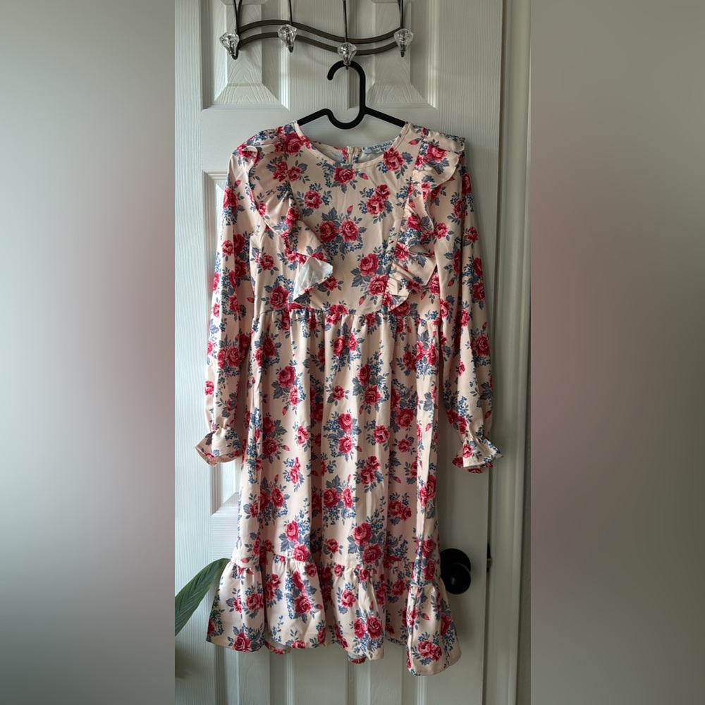 Floral Ruffle Kids Casual Dress - Pink